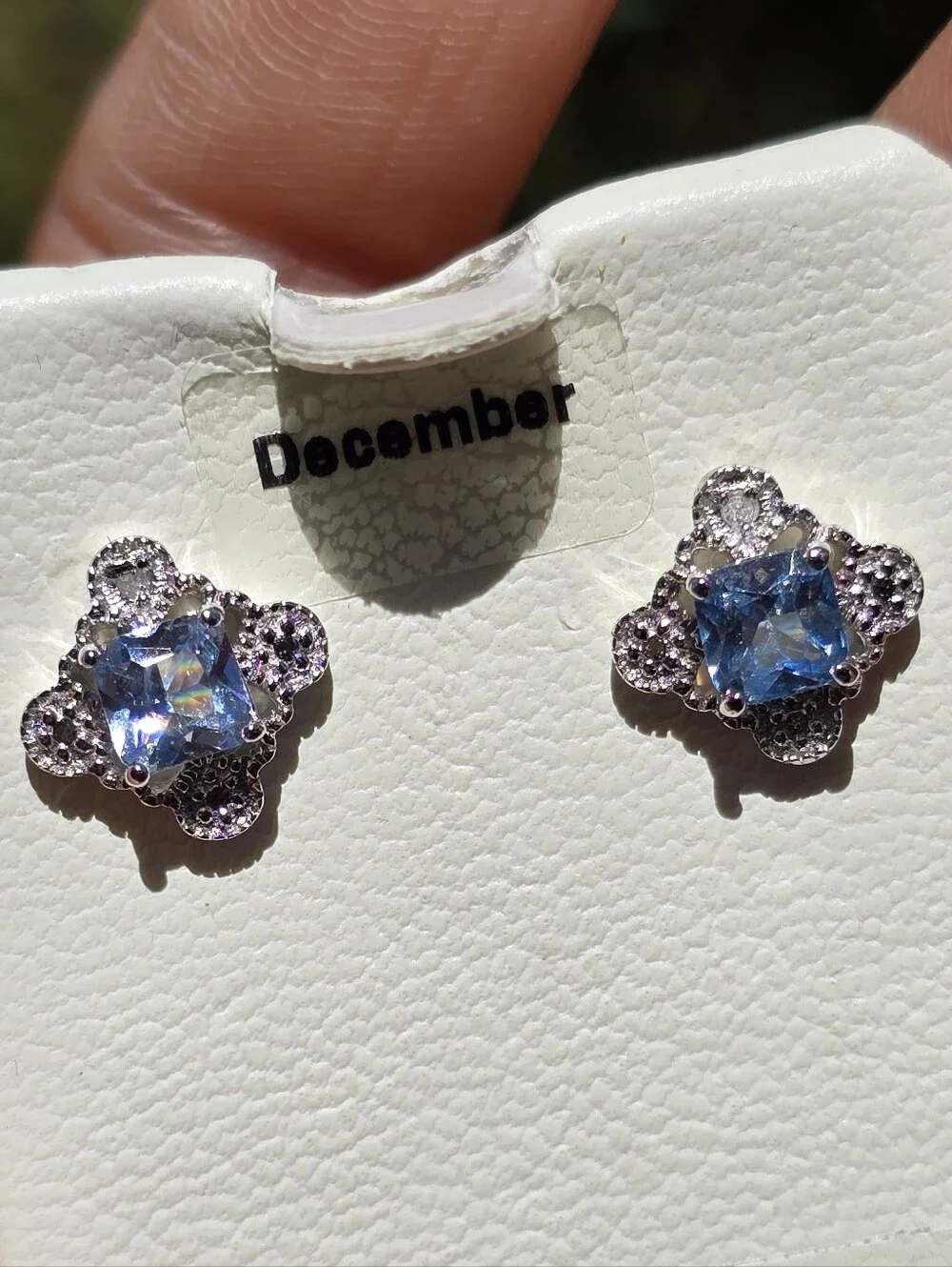 NWT sterling silver 925 blue diamond clover diamond accent December studs earrin